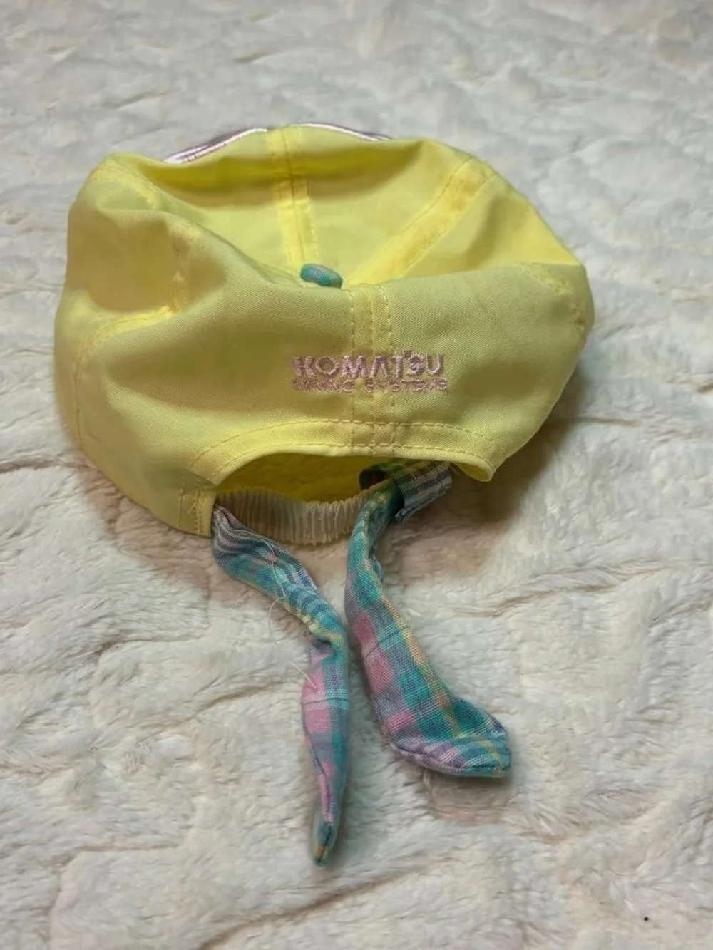 Yellow Kids Baseball Cap with Pink Heart and Pastel Plaid Brim